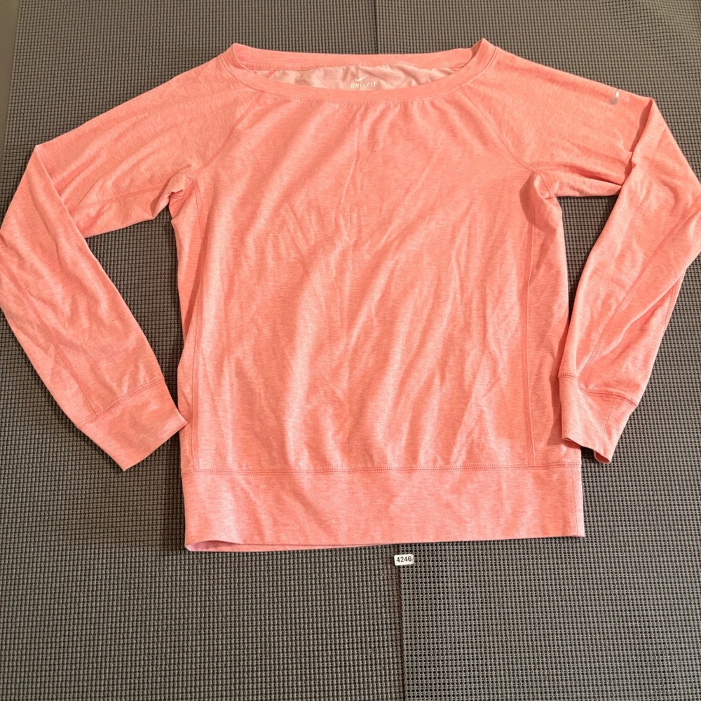 Nike Dri-FIT Womens Pink Heathered Long Sleeve Scoop Neck Top Size S